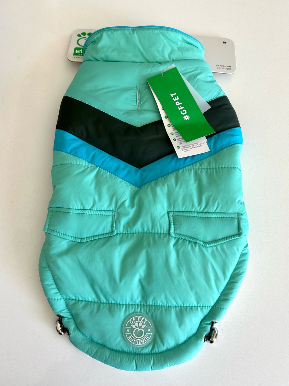 NWT Aqua Teal Chevron Dog Puffer Vest
